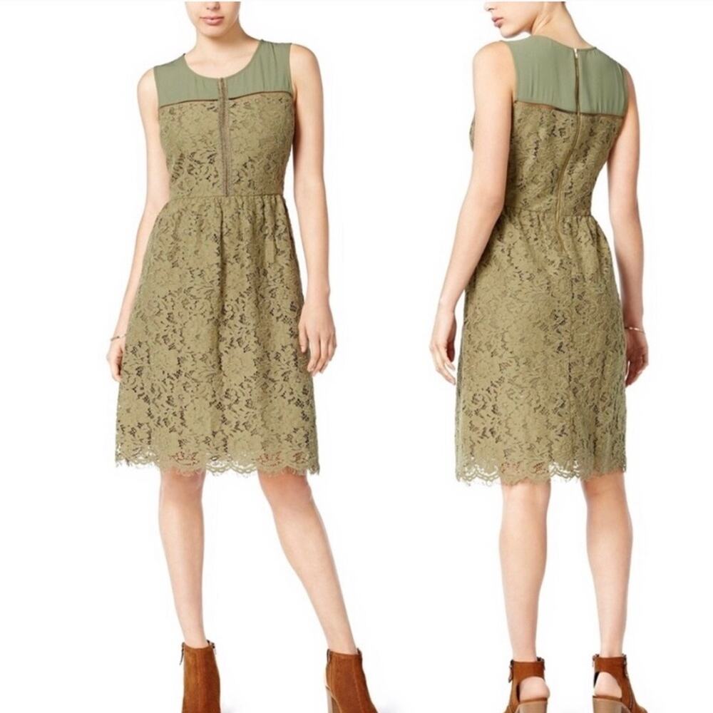 MAISON JULES Moss Green Sleeveless Lace Dress 2 NWT